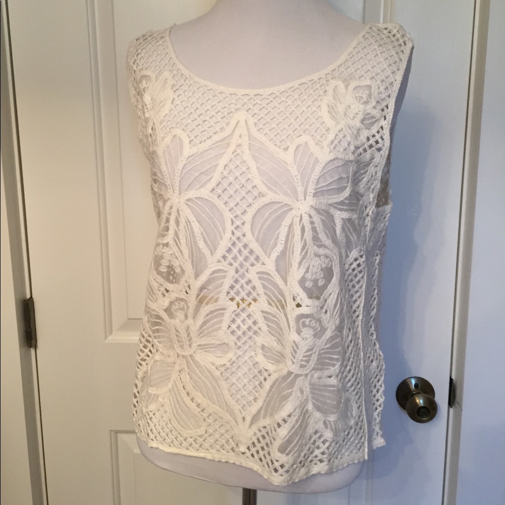 Miss Kelly 1999 NEW TOP Tank white floral lace Sleeveless Size Small NWT